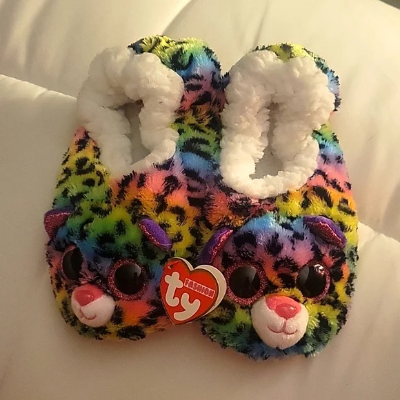 Brand New TY beanie baby rainbow leopard slippers - Picture 1 of 4